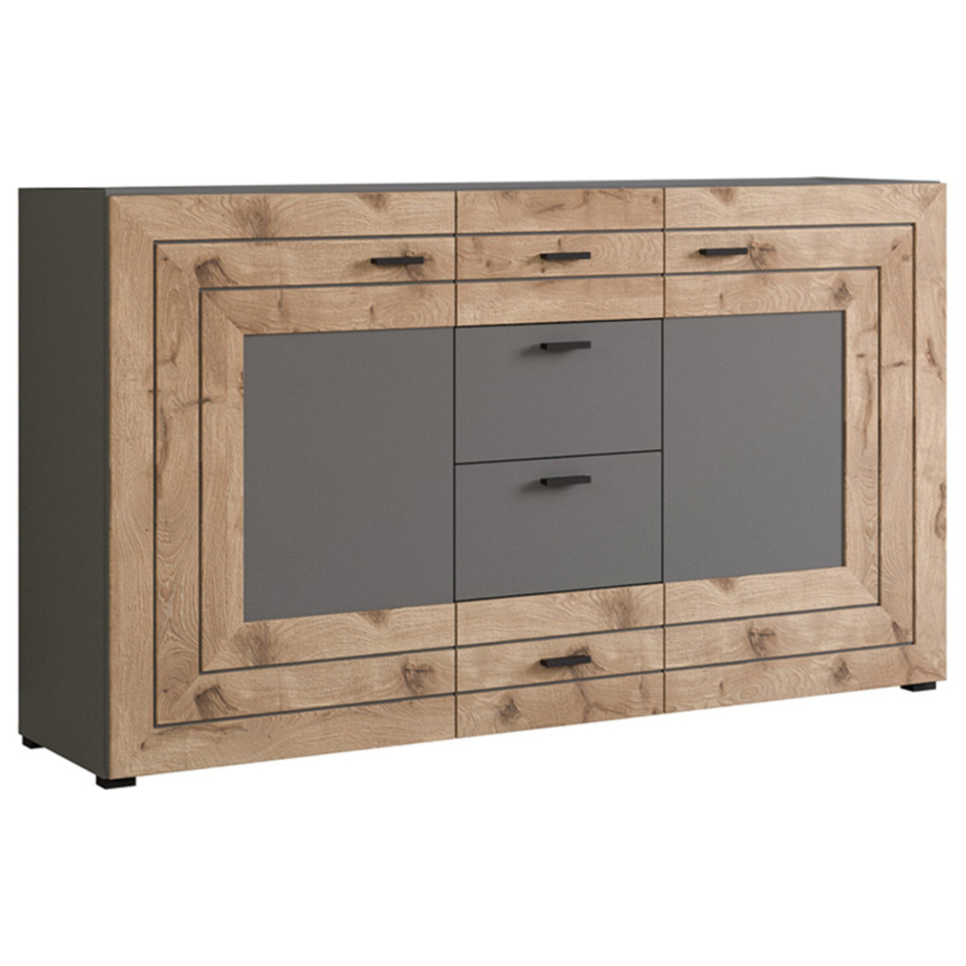 Wexford - buffet bas - gris et effet bois - 160 cm - Bois / Gris