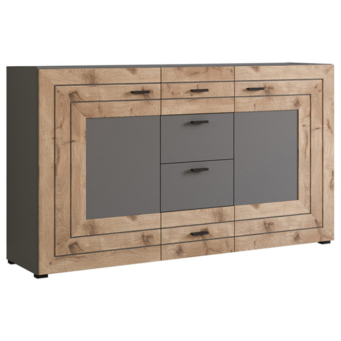 Wexford - buffet bas - gris et effet bois - 160 cm - Bois / Gris