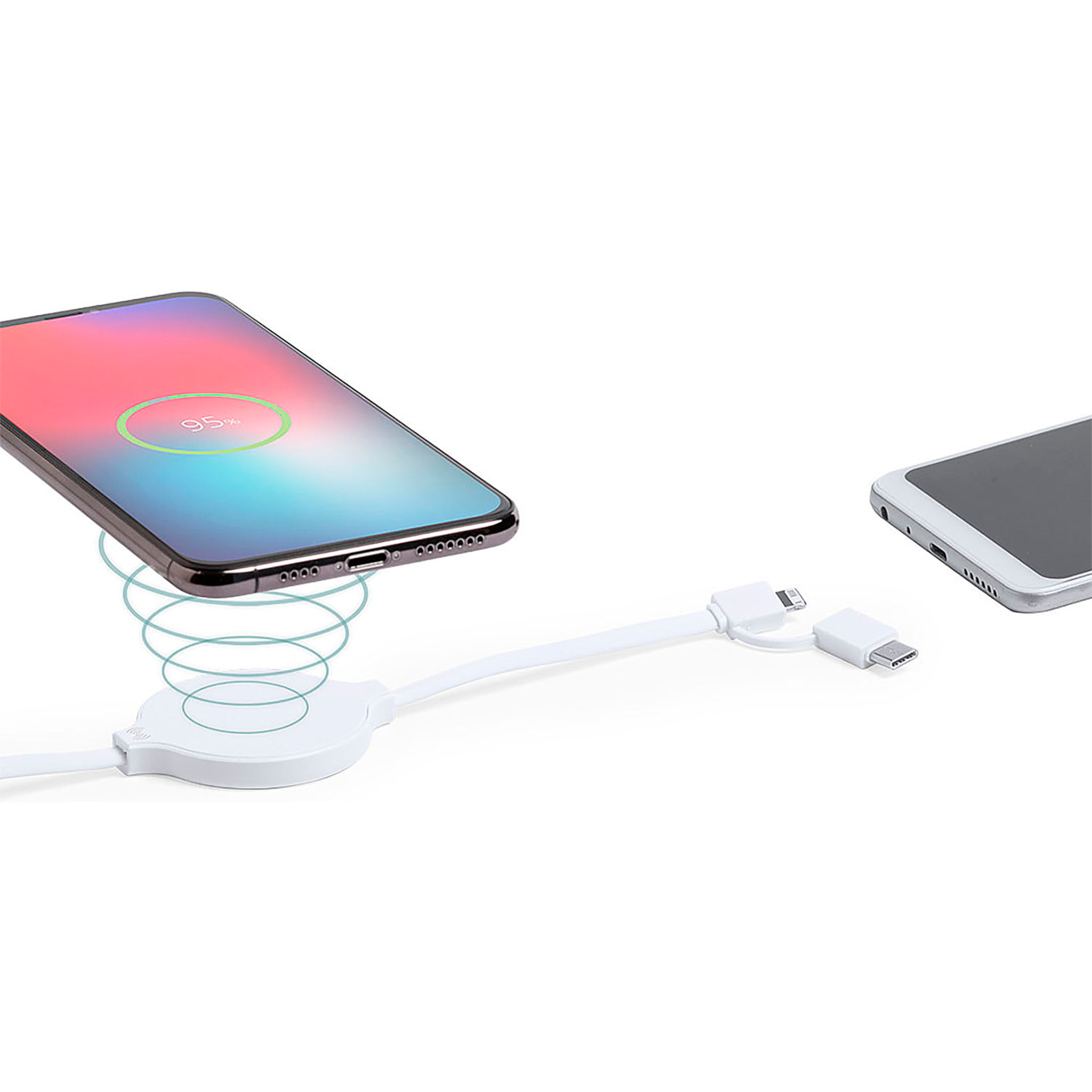 Caricabatterie wireless da 5 W. Connessione Micro USB, Tipo C e Lightning