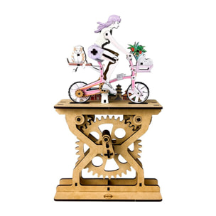 Maqueta de Madera 3D, con movimiento mecánico diseño de Amantes de la bicicleta en color - Chicas. 107 piezas.