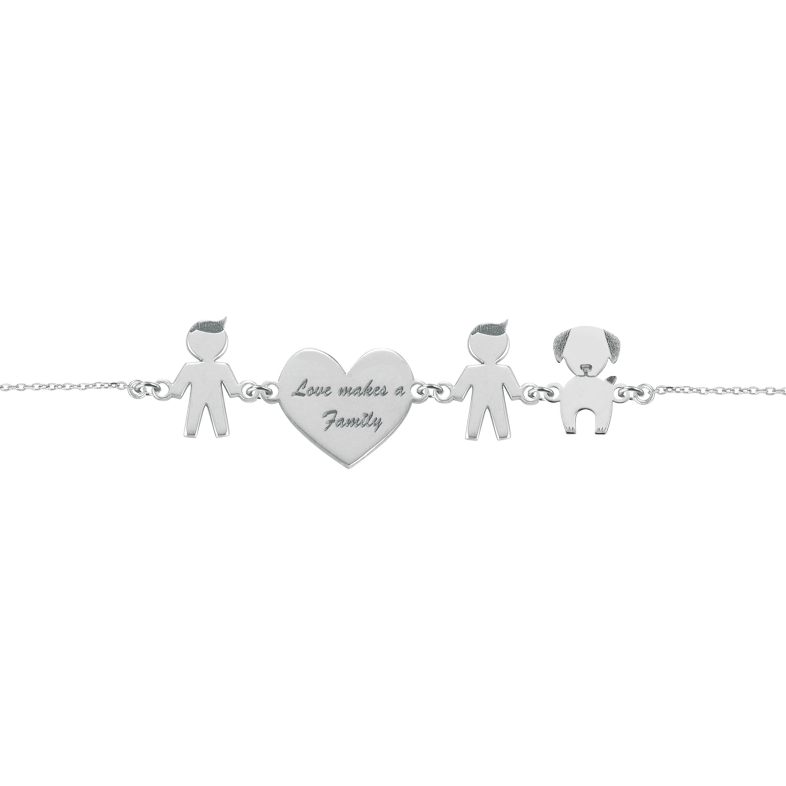 Bracciale Love Makes a Family Bimbo-Cuore-Bimbo-Cane Argento