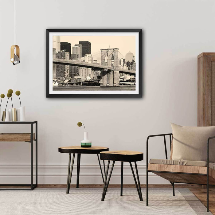 Affiche new york and brooklyn bridge Affiche sous cadre noir