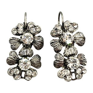 Pendiente doble flor Cristal Sw plata 925 10µ
