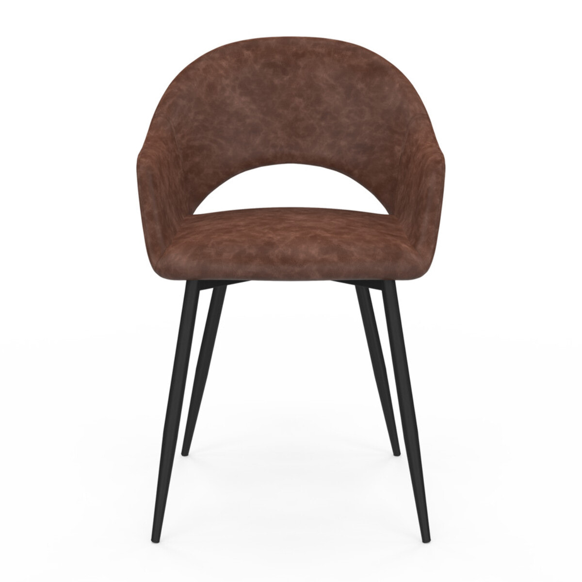 Chaises Rebecca avec accoudoirs en similicuir marron et pieds métal - lot de 2
