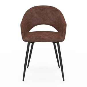 Chaises Rebecca avec accoudoirs en similicuir marron et pieds métal - lot de 2