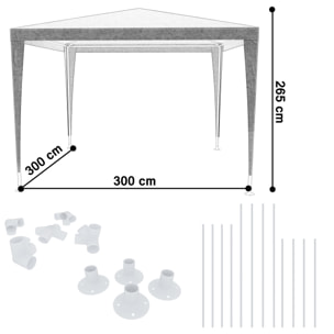 Gazebo 3x3 M Struttura Acciaio Copertura PE 110 gr/m² Impermeabile Idrorepellente Resistente Raggi UV Tenda Picnic Campeggio Esterno Giardino Grigio