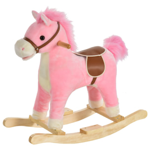 Cheval à bascule selle grand confort peluche courte douce bois peuplier rose dim. 65L x 32,5l x 61H cm