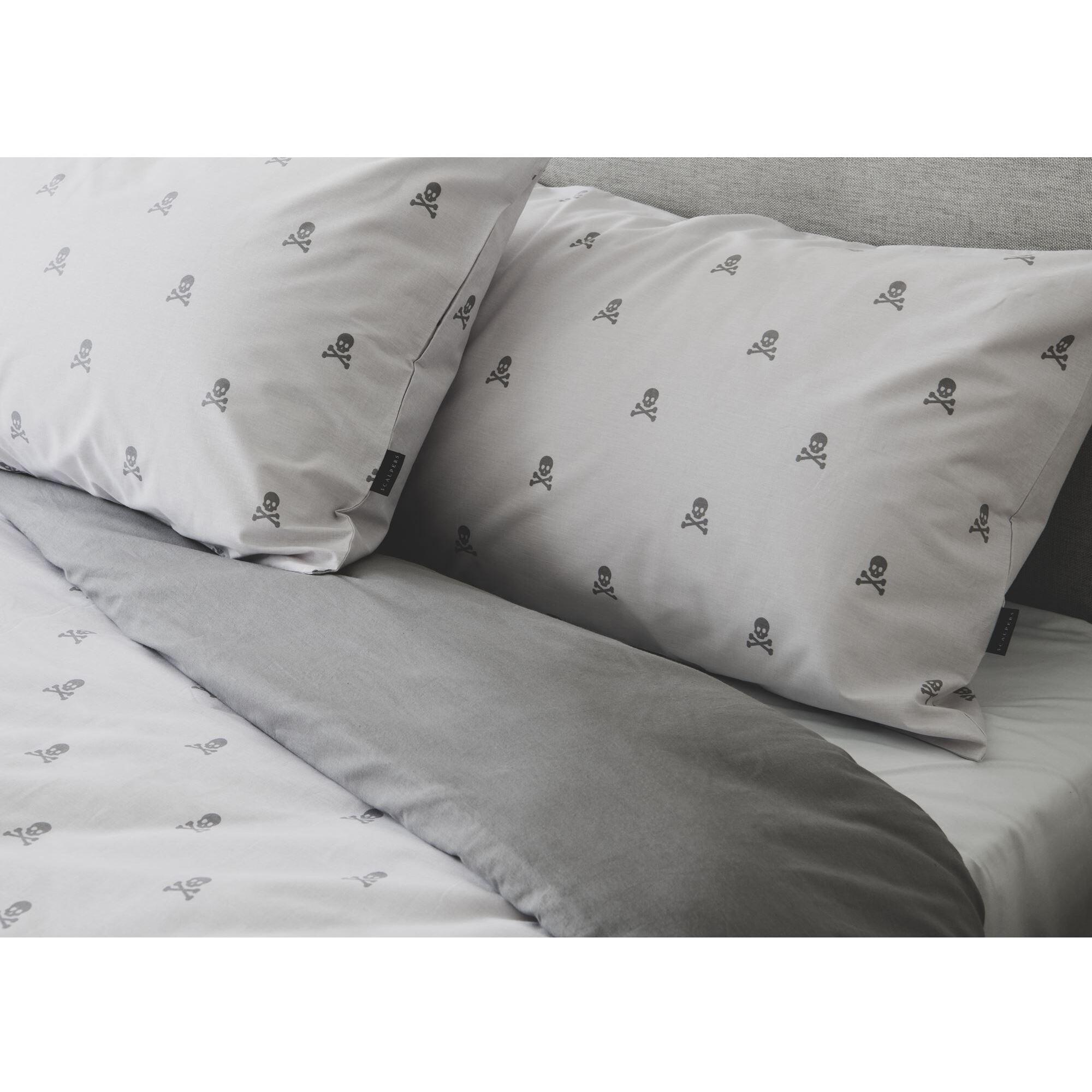 Set cama (funda nórdica 250x230cm + 2 fundas almohada 50x85cm) 100% algodón 144tc gris oscuro & gris claro calaveras scalpers home