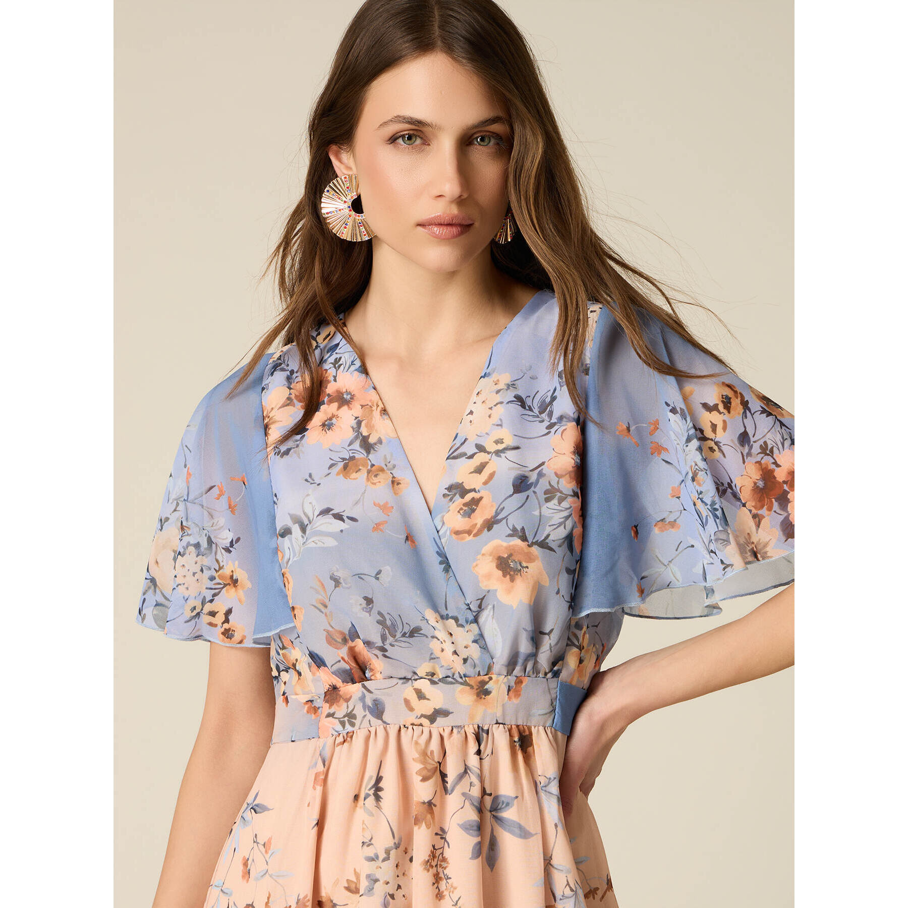 Oltre - Vestito flare in georgette fantasia - Azzurro