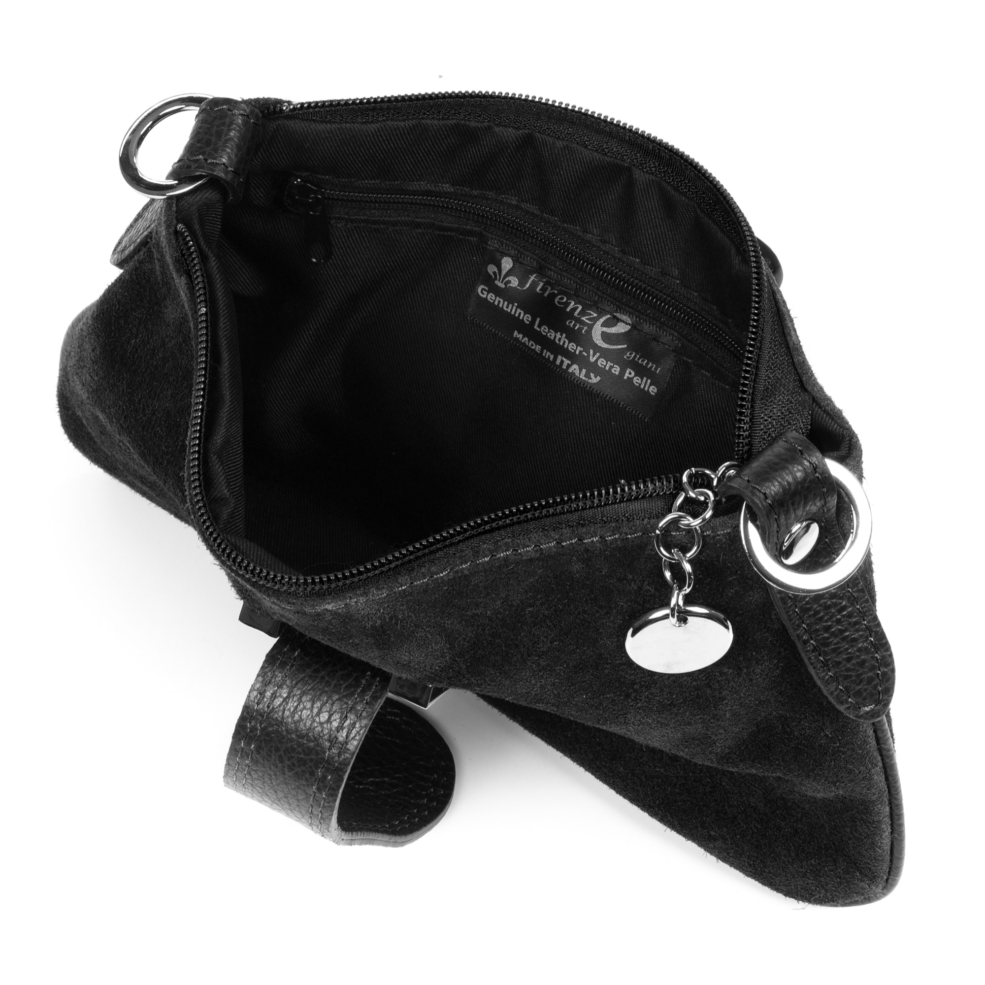 FIRENZE ARTEGIANI Borsa a Mano da Donna Allerona. Vera Pelle Dollaro Camoscio Made in Italy 24x2x14 Cm. Colore nero