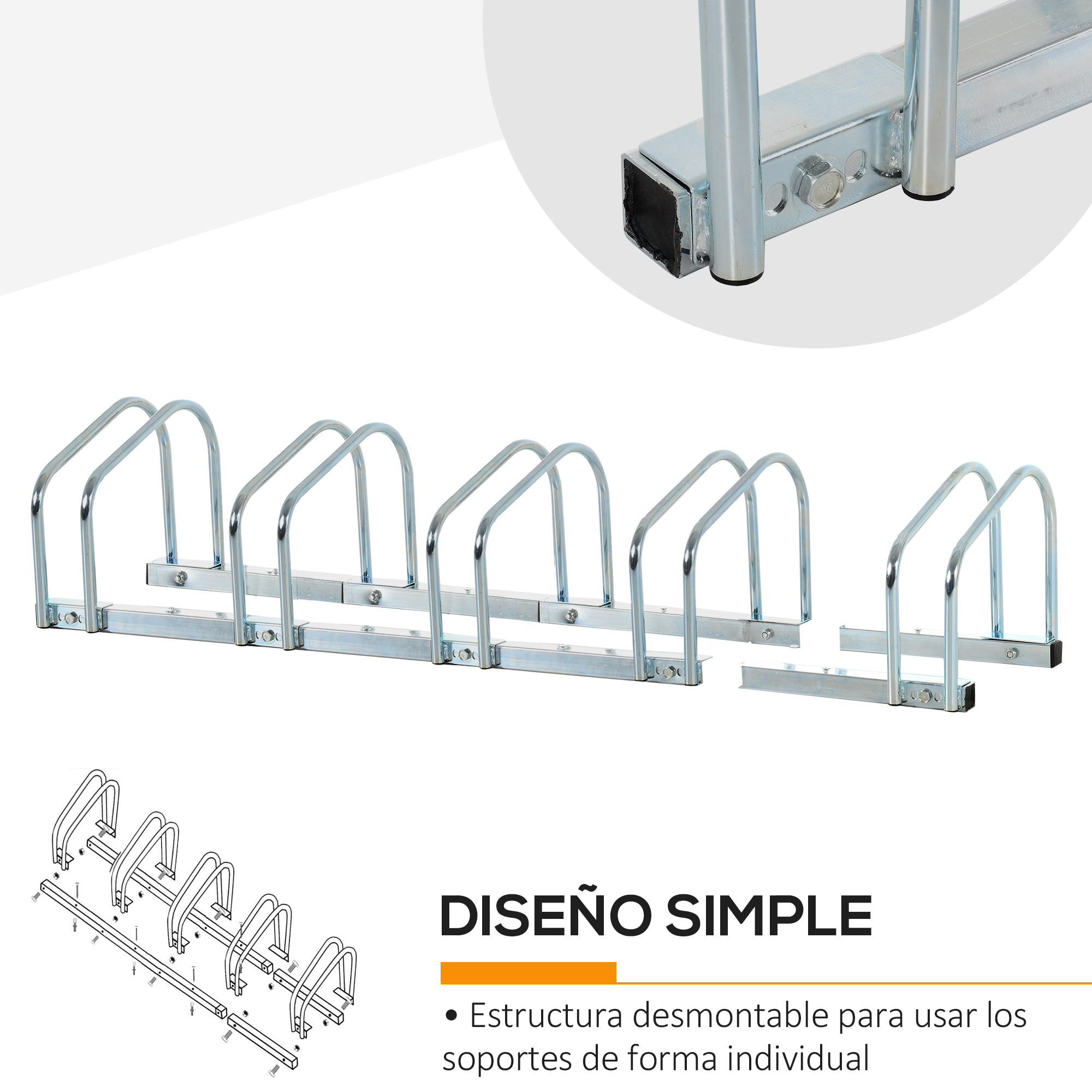 Aparcamiento para 5 Bicicletas Soporte para Aparcar Bicicletas 145x33x27cm Plata
