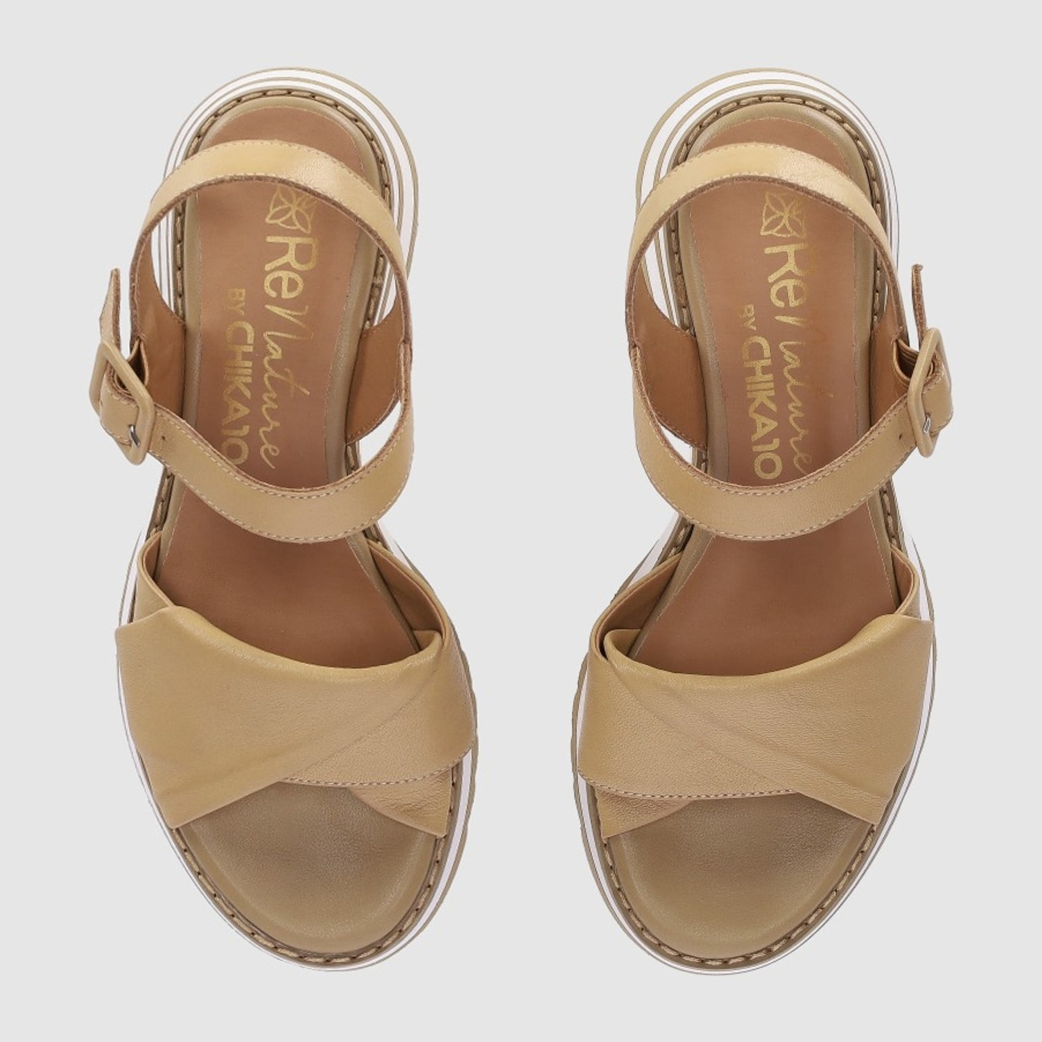 Sandalias de Piel - Beig - Tacón: 4 cm