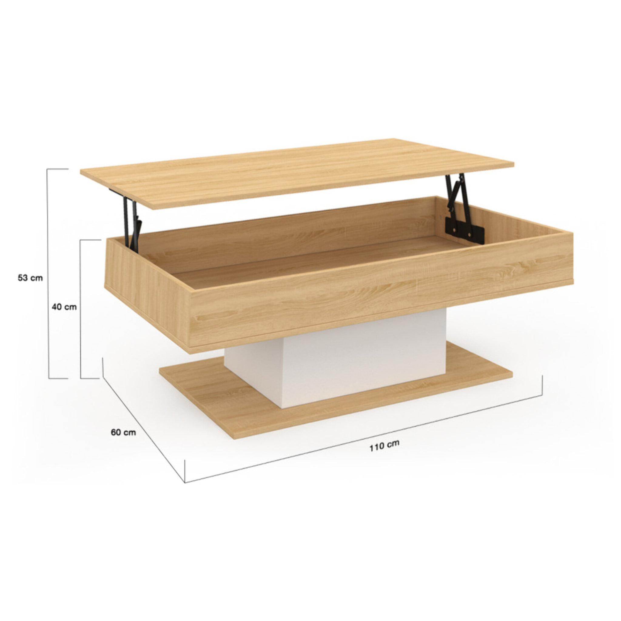 Table basse Tania relevable bois et blanc