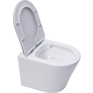 Pack WC suspendu complet Geberit Duofix, WC SAT Infinitio sans bride, abattant SoftClose, plaque blanche