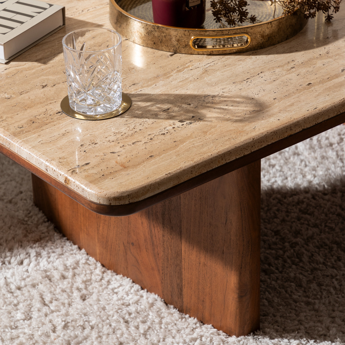 Table basse Jivan Travertin bois 120x70cm