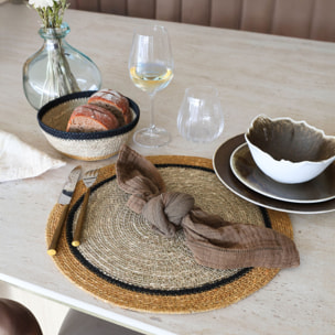 Lot de 6 sets de table en jonc de mer naturel et jaune d38cm IRIS