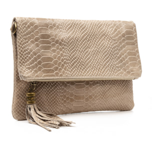 Alzano bolso bandolera mujer. Piel auténtica Gamuza grabado serpiente.