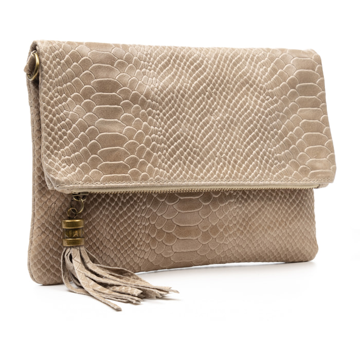 Alzano bolso bandolera mujer. Piel auténtica Gamuza grabado serpiente.