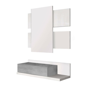 Mobile da ingresso Anro, Entratina sospesa con specchio, Mobile con cassetto per entrata, 75x29h90 cm, Bianco e Cemento