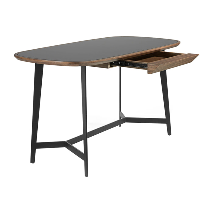 Escritorio Angel Cerda de nogal y cristal 140x72x76cm