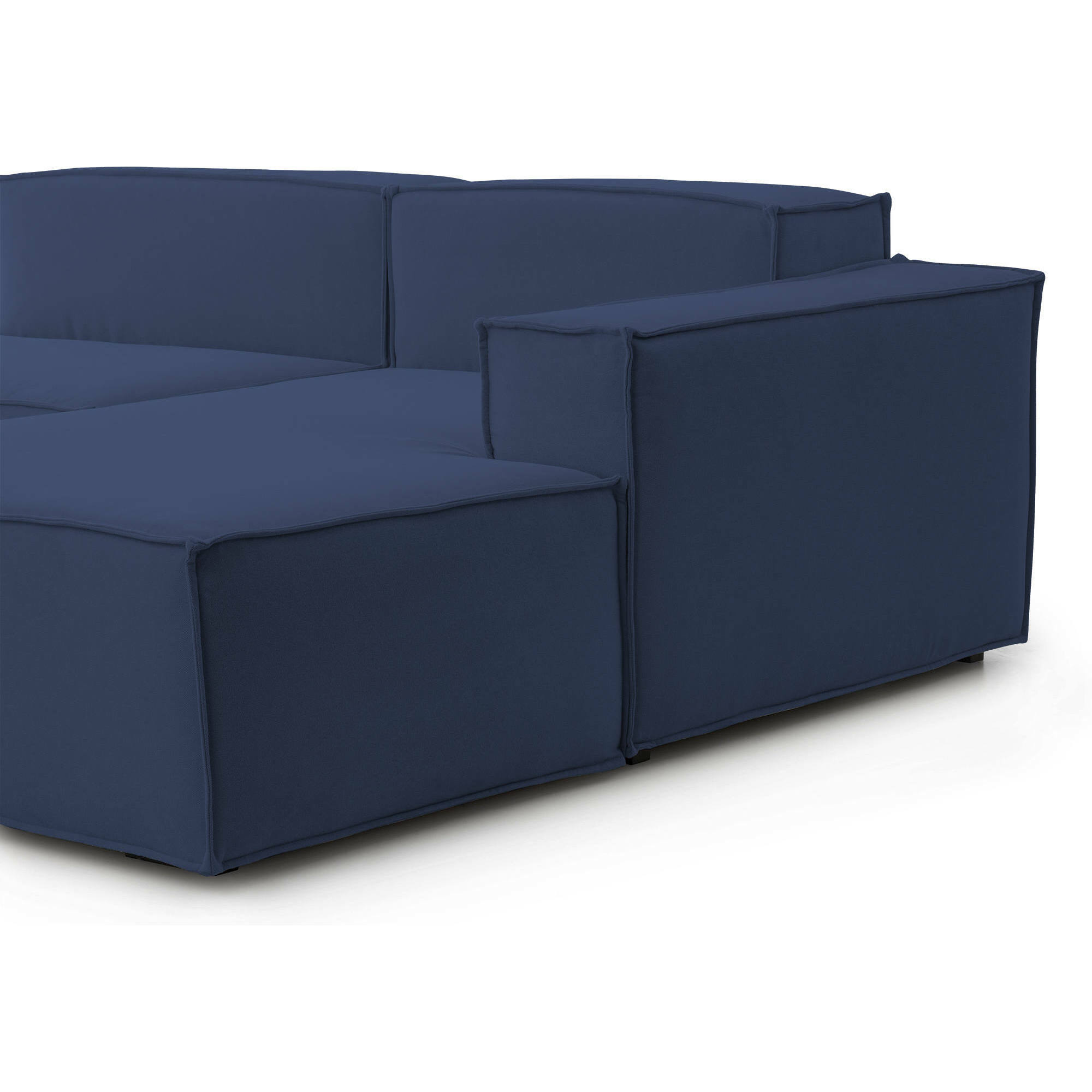Divano fisso con penisola Amuleto, Divano componibile a 2 posti con penisola destra, Sofà moderno in tessuto, 100% Made in Italy, Cm 220x170h70, Blu