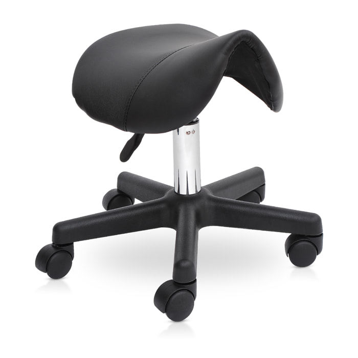 HOMCOM Tabouret de massage tabouret selle ergonomique pivotant 360° hauteur réglable revêtement synthétique noir