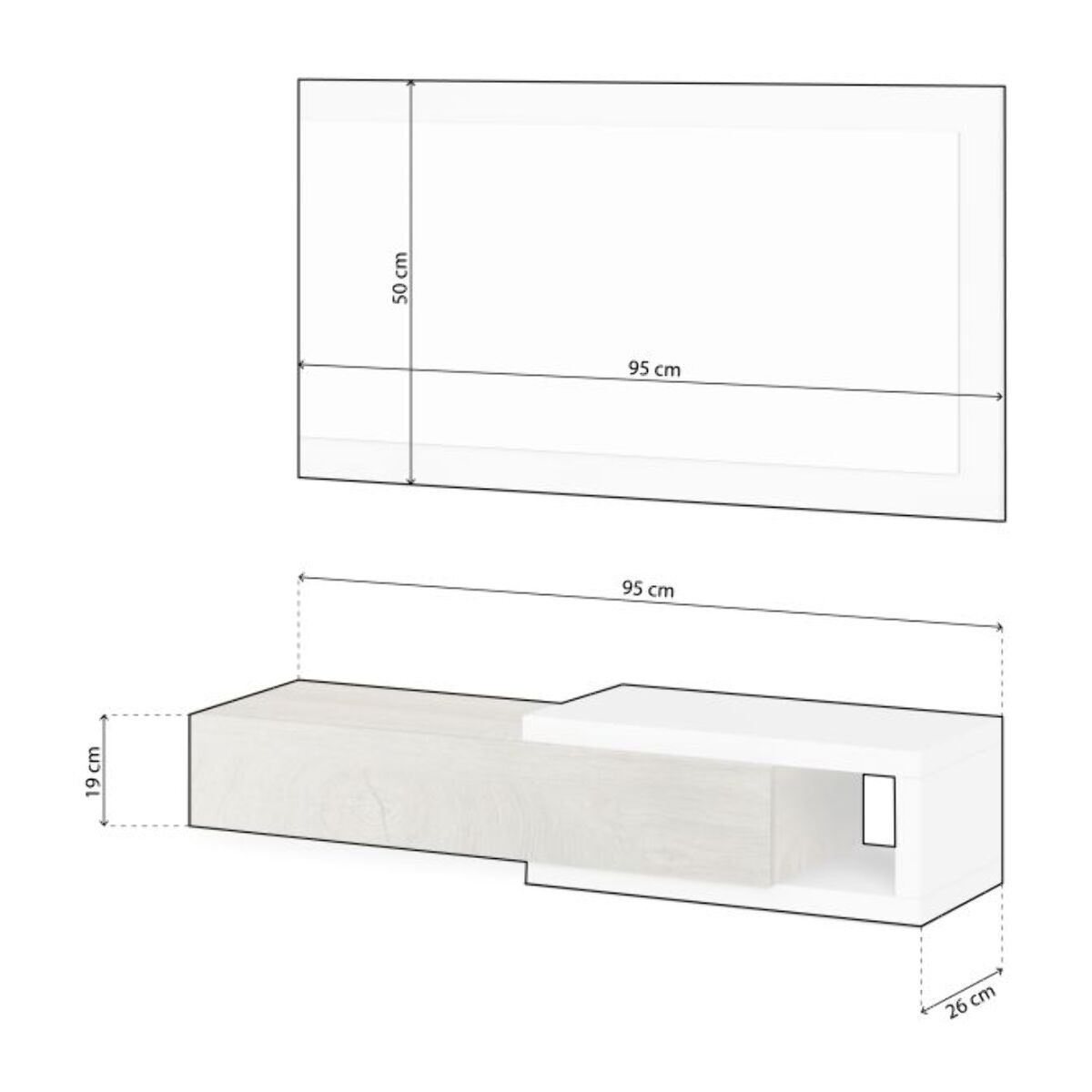 Mueble de recibidor con espejo Noon Blanco Artik (Blanco Mate) – Roble Alaska