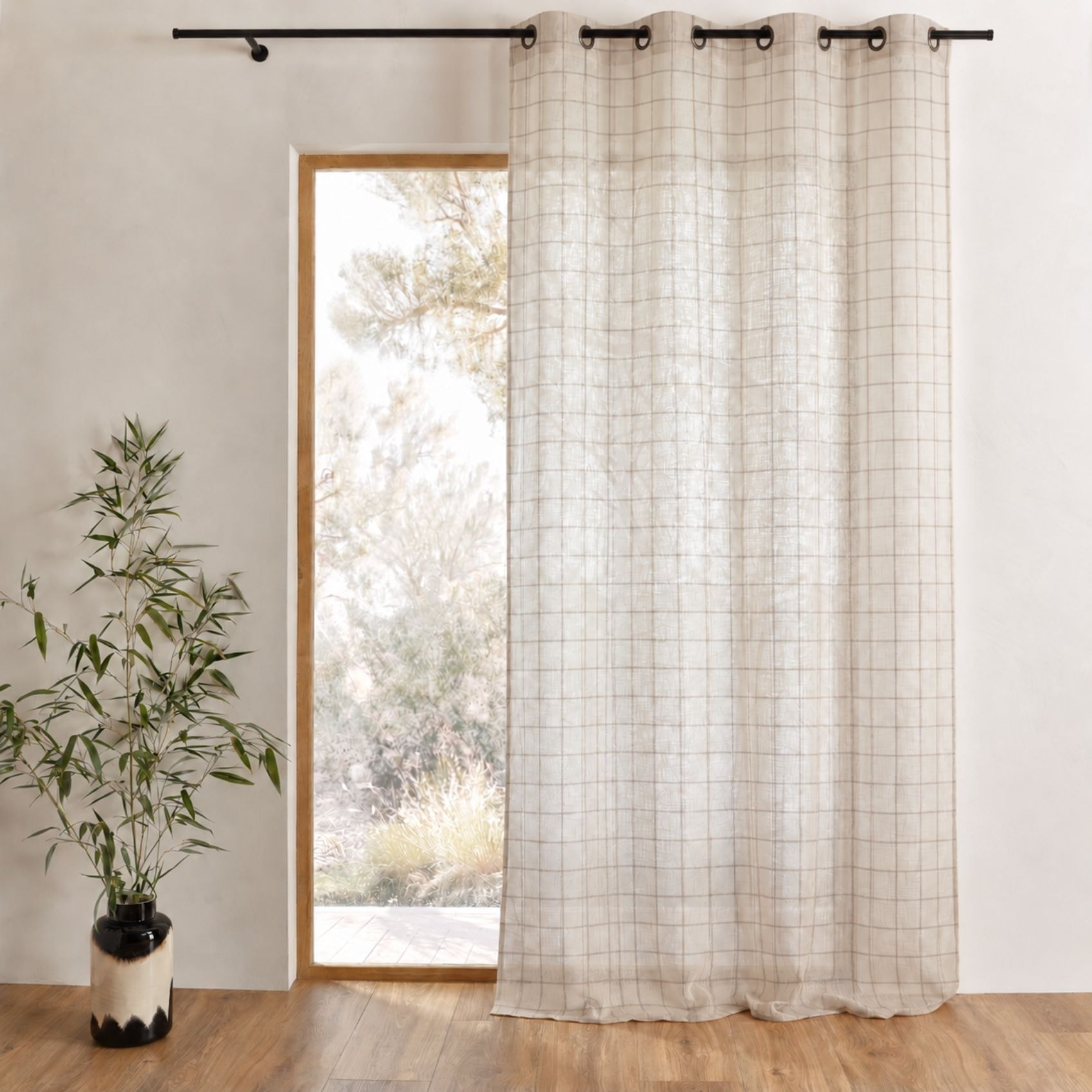 Rideau 100% coton à carreaux beige LOURMARIN - Beige
