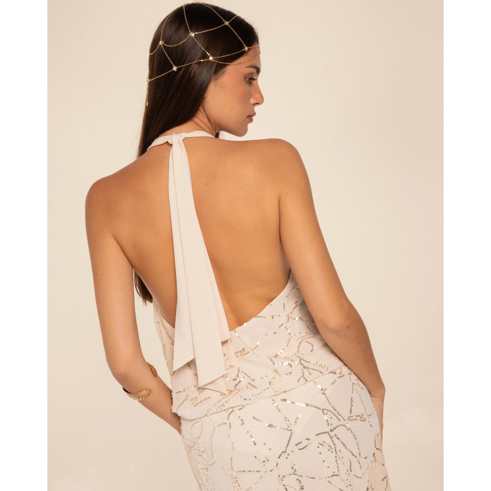 Blusa de gasa bordada con lazada al cuello de mujer