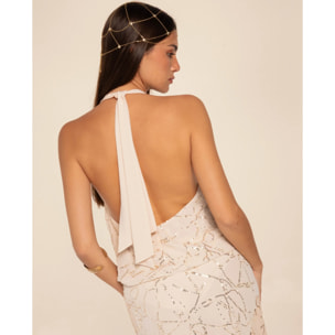 Blusa de gasa bordada con lazada al cuello de mujer