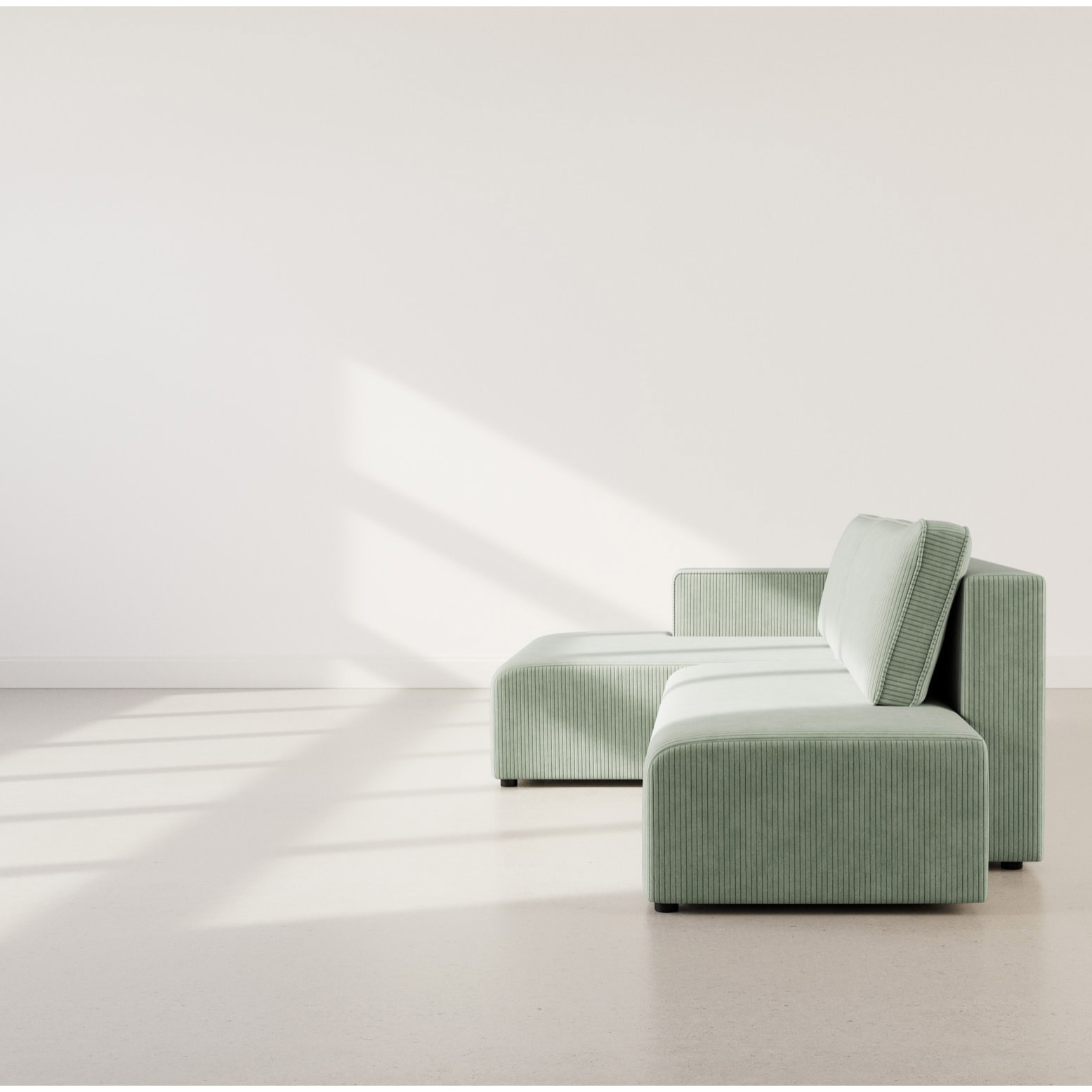 Topaze - canapé d'angle gauche 4 places convertible avec coffre en velours côtelé - Vert sauge