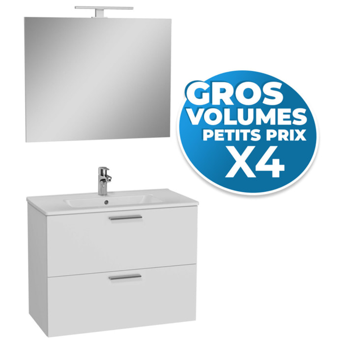 Lot de 4 Meubles Mia 79x61x39,5 cm avec miroir, lavabo et éclairage LED, Blanc brillant (MIASET80B-GVP04)