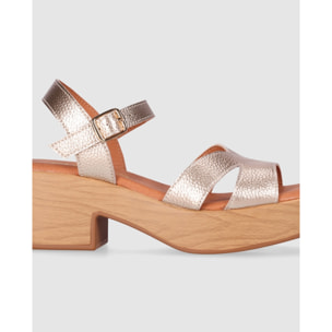 Sandalias de Piel - Platino - Tacón: 6 cm