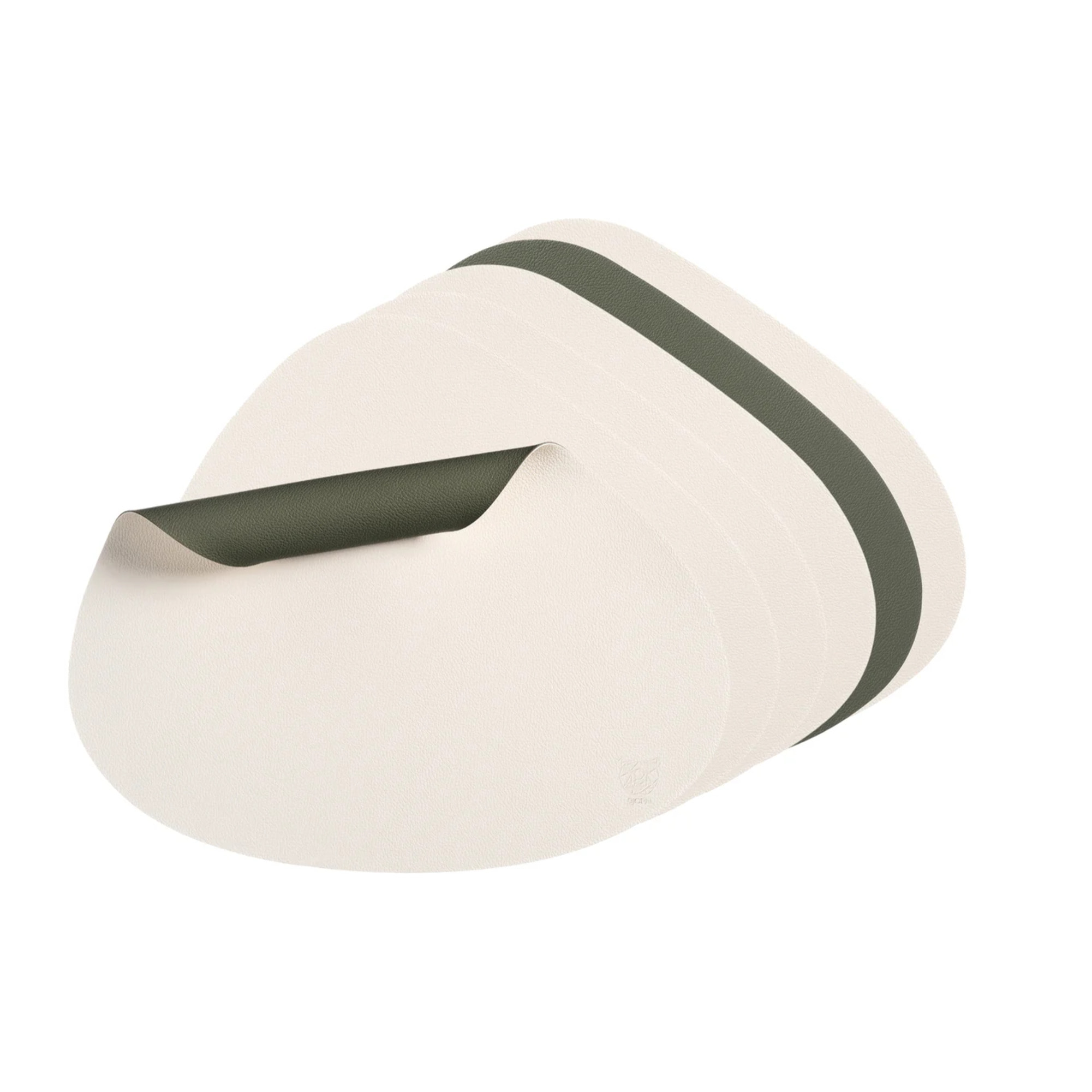 Set de table curve réversible - 6 pièces - Cuir recyclé blanc crème et vert de gris
