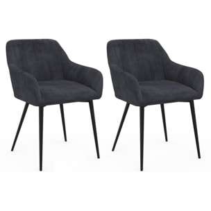 Chaises avec accoudoirs Ariana en velours et pieds métal - lot de 2 - Gris anthracite