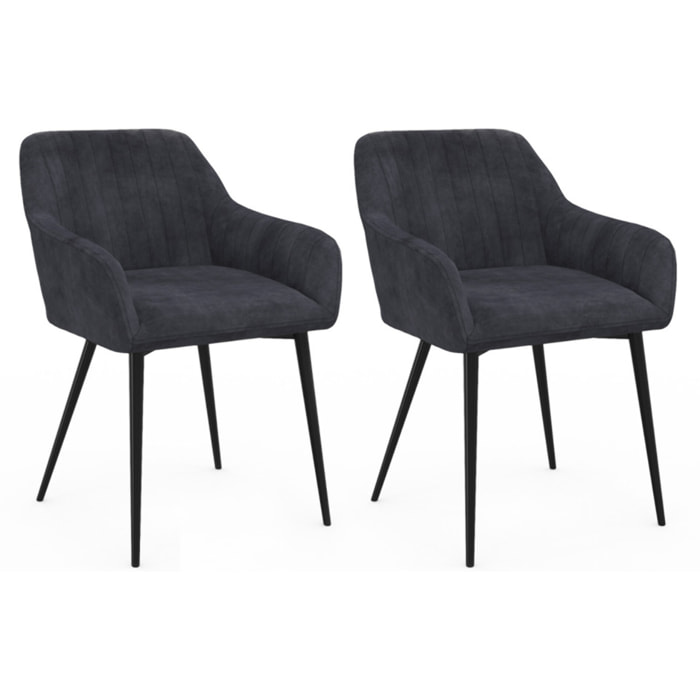 Chaises avec accoudoirs Ariana en velours et pieds métal - lot de 2 - Gris anthracite