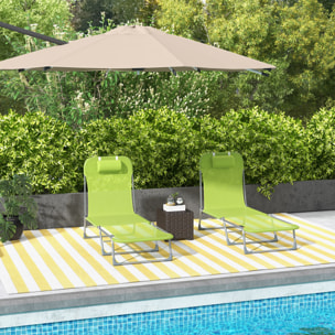 Conjunto de 2 Tumbonas Plegables Tumbonas de Jardín Reclinables con Respaldo Ajustable en 5 Posiciones y Reposacabezas Carga 120 kg para Terraza Piscina Playa 182x56x24,5 cm Verde