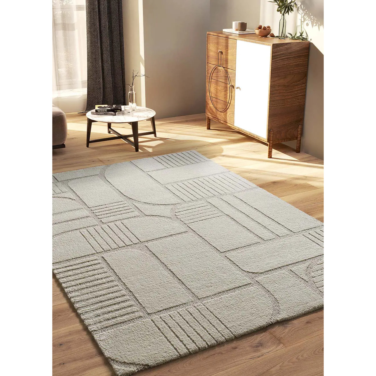 SNOWY Alfombra con relieve de estilo escandinavo en blanco, varias medidas disponibles.