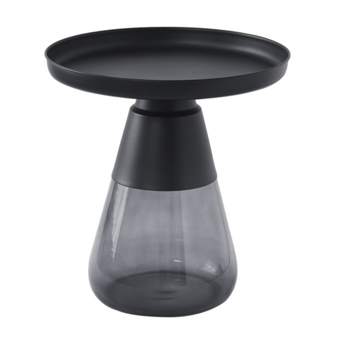 Table basse en verre trempé noir fumé avec plateau en métal - H 53 cm - BENTA