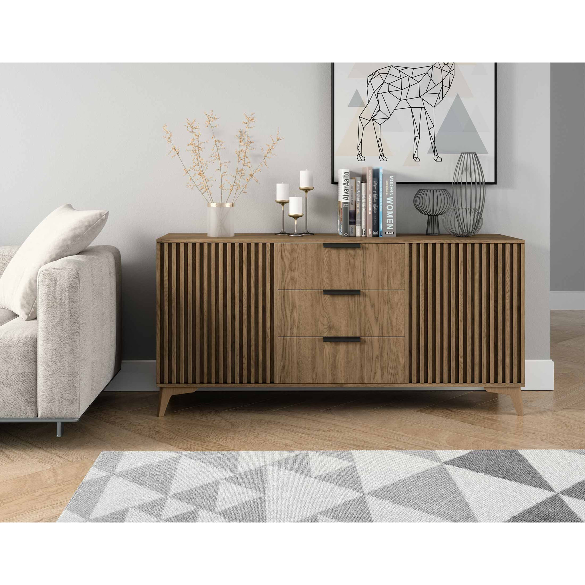 Portmore - buffet bas - effet bois - 3 tiroirs et 2 portes - 150 cm - Bois