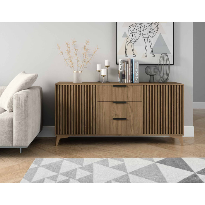 Portmore - buffet bas - effet bois - 3 tiroirs et 2 portes - 150 cm - Bois