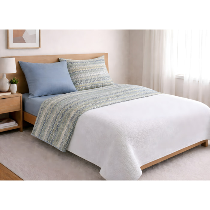 Completo Lenzuola 100% Cotone Made in Italy Fantasia Chevronne Disegno Baia Verde