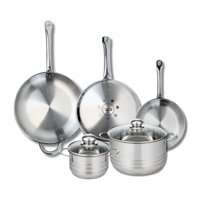 Ensemble de 3 Poêles de cuisson 24, 28 et 32 cm et 2 faitouts 16 et 24 cm Elo Profi Brillant