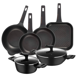 Set de Cocina con 2 Cacerolas Ø20Ø28cm en Aluminio forjado + 2 Sartenes Ø20Ø24cm + Sartén Grill 28x28cm + Wok Ø30cm en Aluminio fundido Copper Bergner