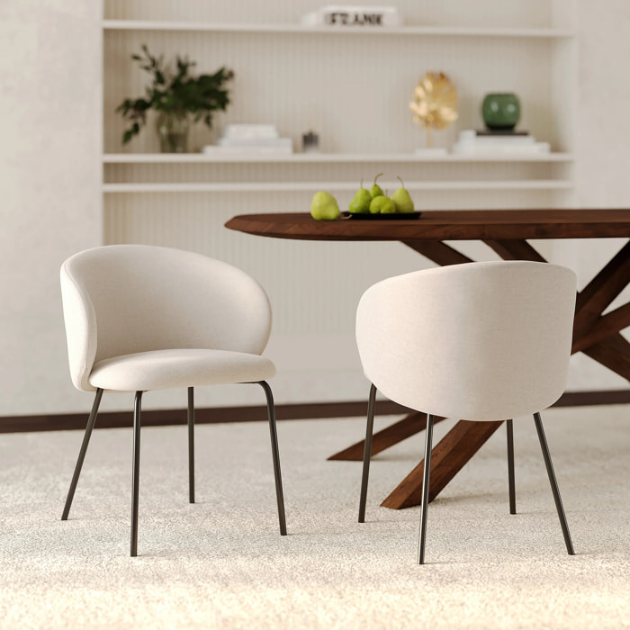 Lot de 2 chaises en tissu beige et pieds en métal noir - Victoria