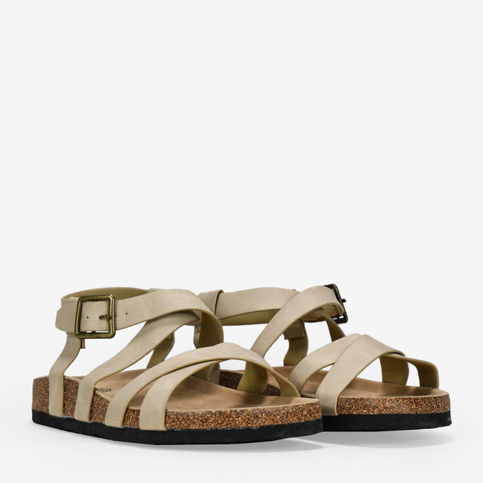 Sandalias planas beige con suela de corcho