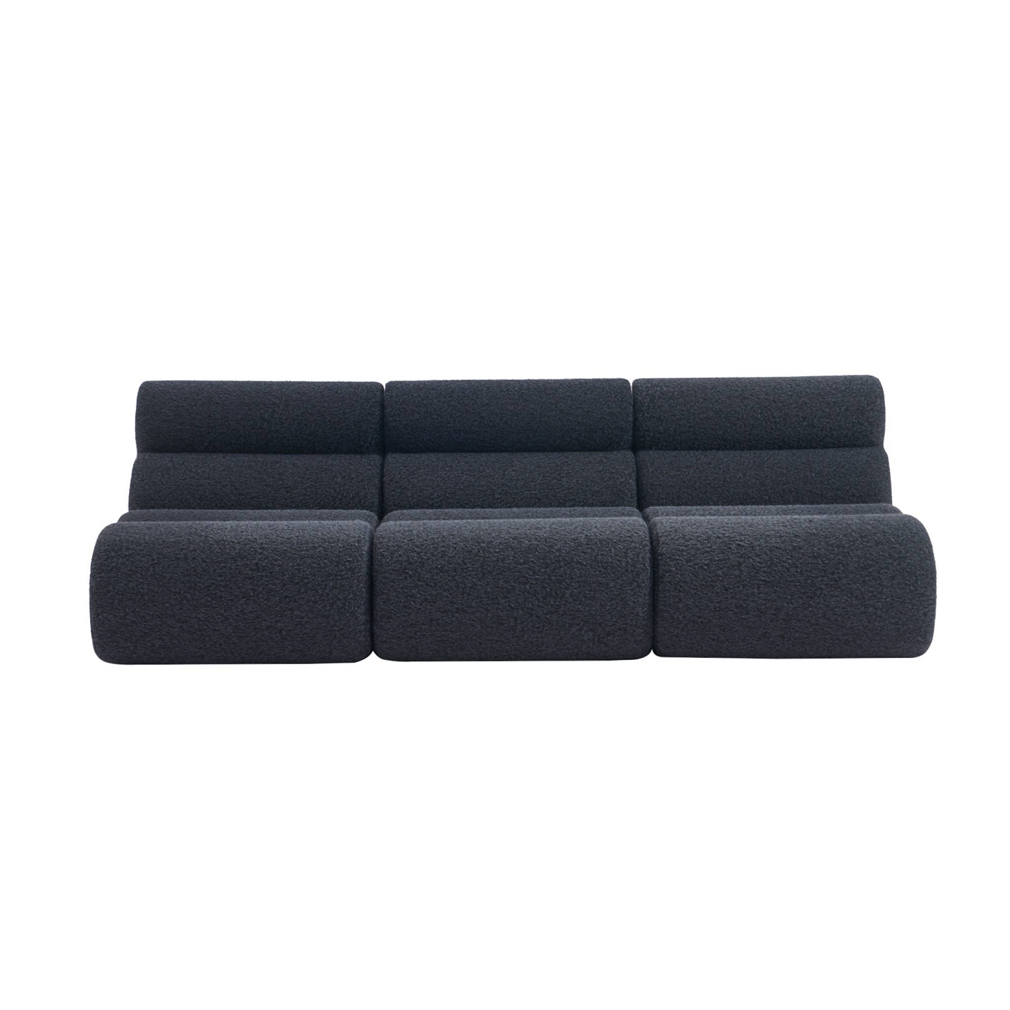 Lot de 3 chauffeuses tissu effet alpaca bleu foncé 1 place - L 81 x P 99 x H 75cm - Nova