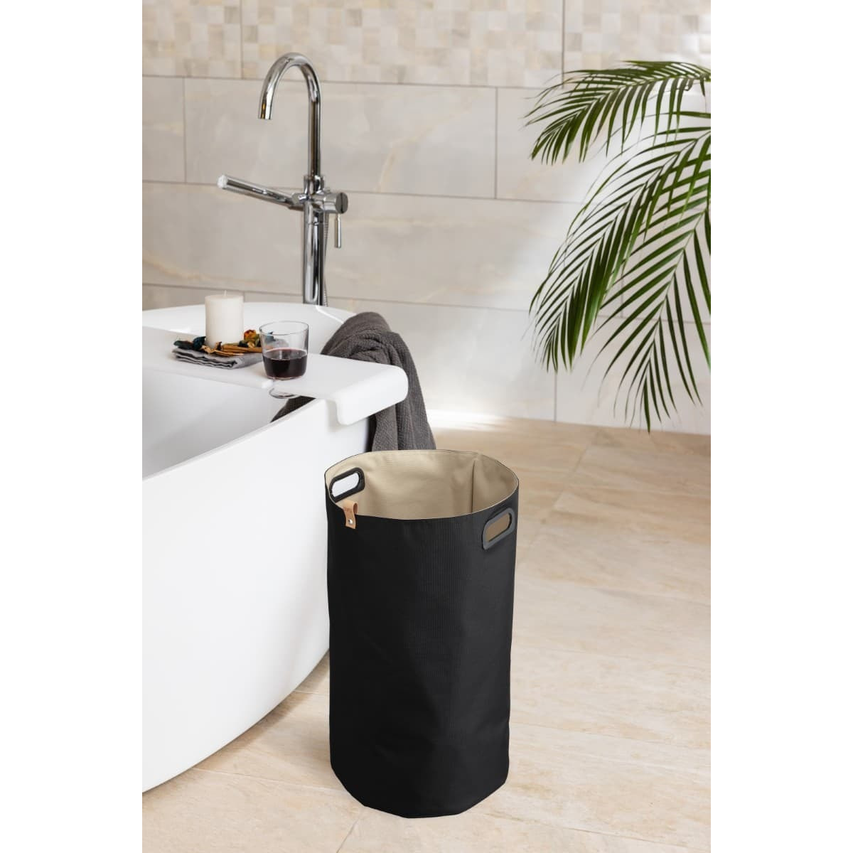 35x60x35 cm panier à linge réversible 73,5 L, polyester, noir/beige (SATDKOSCBE)