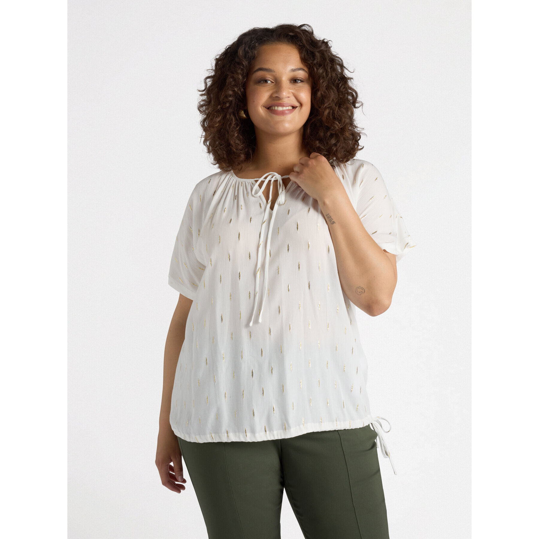 Fiorella Rubino - Blusa con lacci in tessuto creponne - Bianco