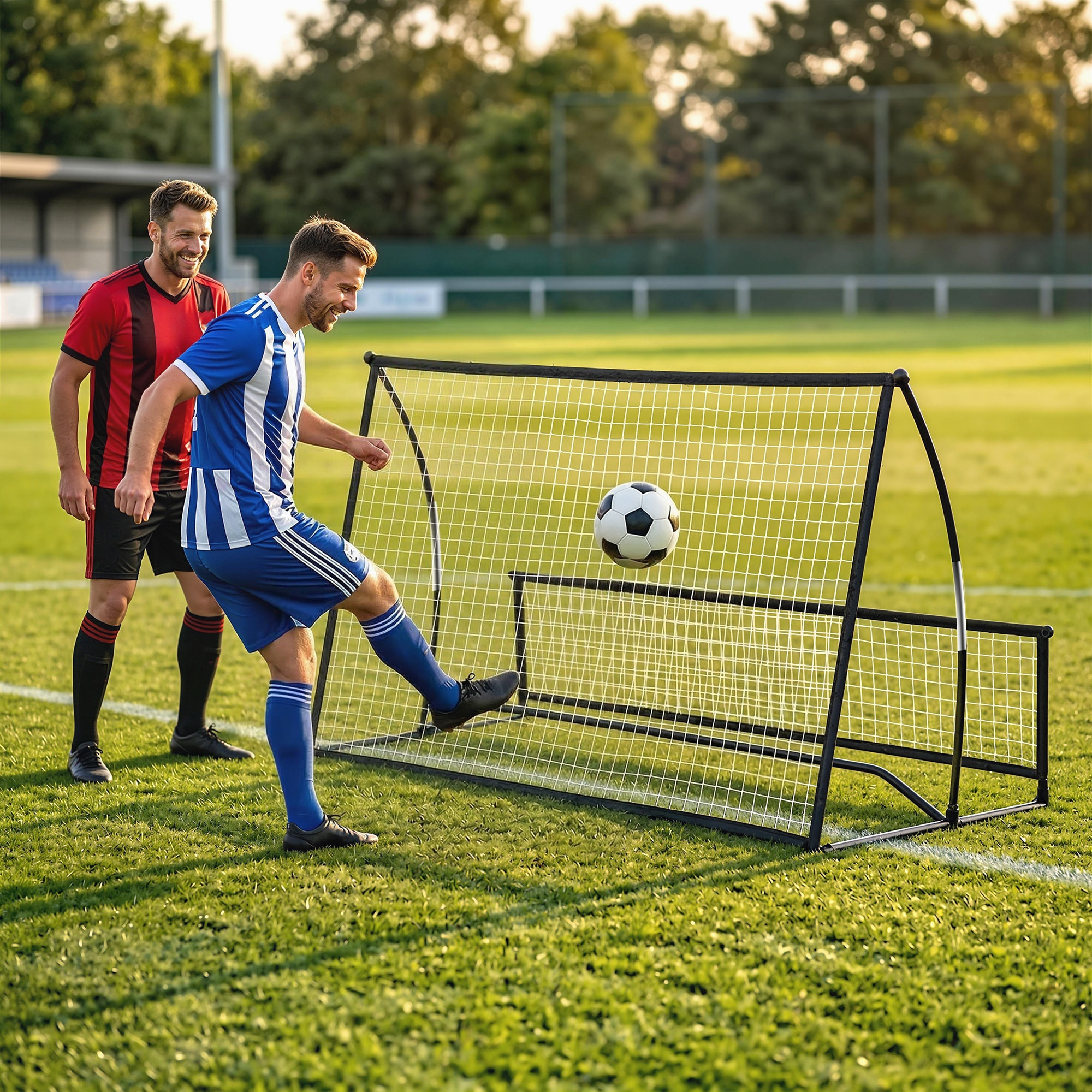 Filet de rebond football double face avec sac métal noir